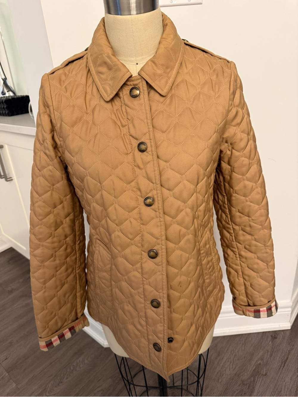 Burberry Quilted Camel/Tan Button-Front Puffer Jacket